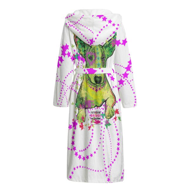 Preview: Bunter Bademantel Roxy aus Flanell – flauschig & farbenfroh, Größen S–2XL